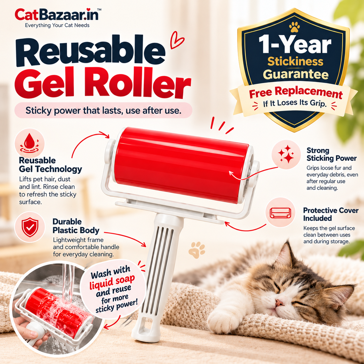 Reusable Gel Lint Roller for Pet Hair, Clothes & Furniture