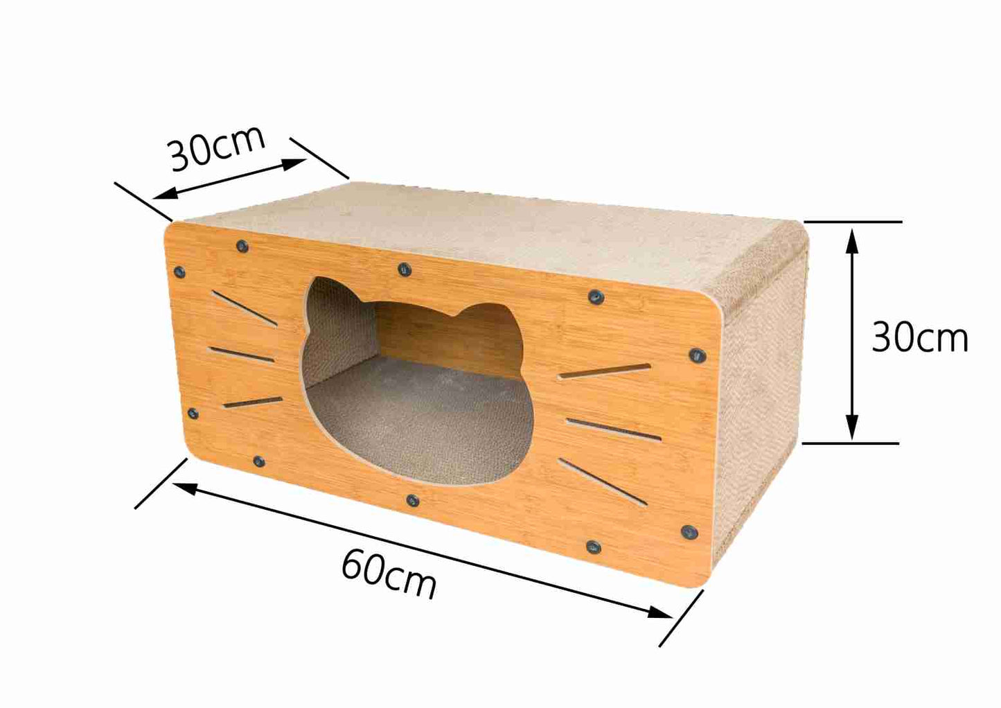 Wooden Cat Scratcher House | 2-in-1 Cat Hideout, Scratch Board Bed & Resting Box for Indoor Cats