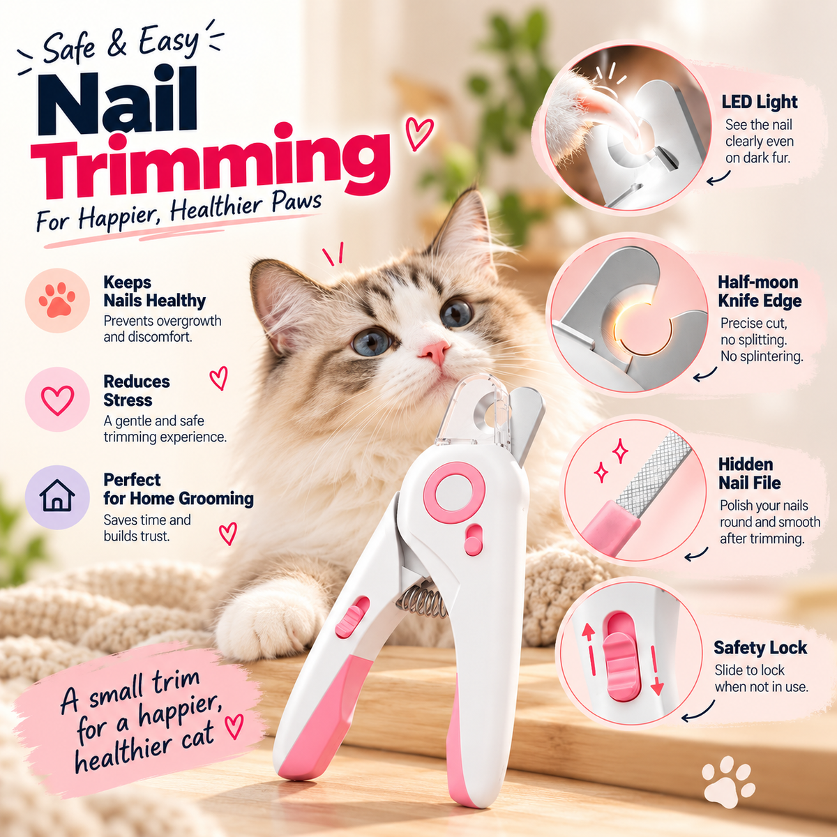 LED Cat Nail Clipper-Safety lock