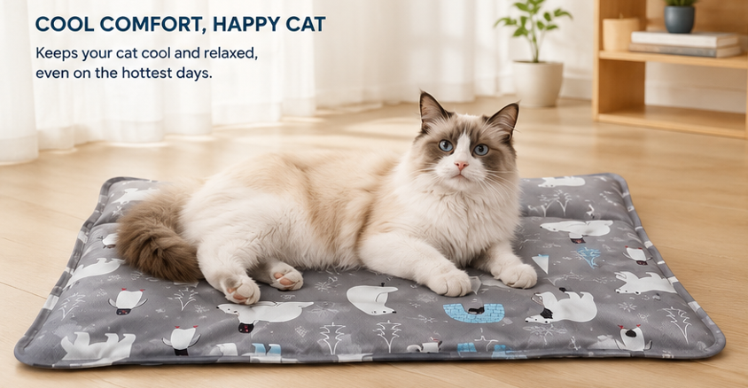 Gel-Based Cooling Bed for Cats – Summer Cooling Mat with Pillow