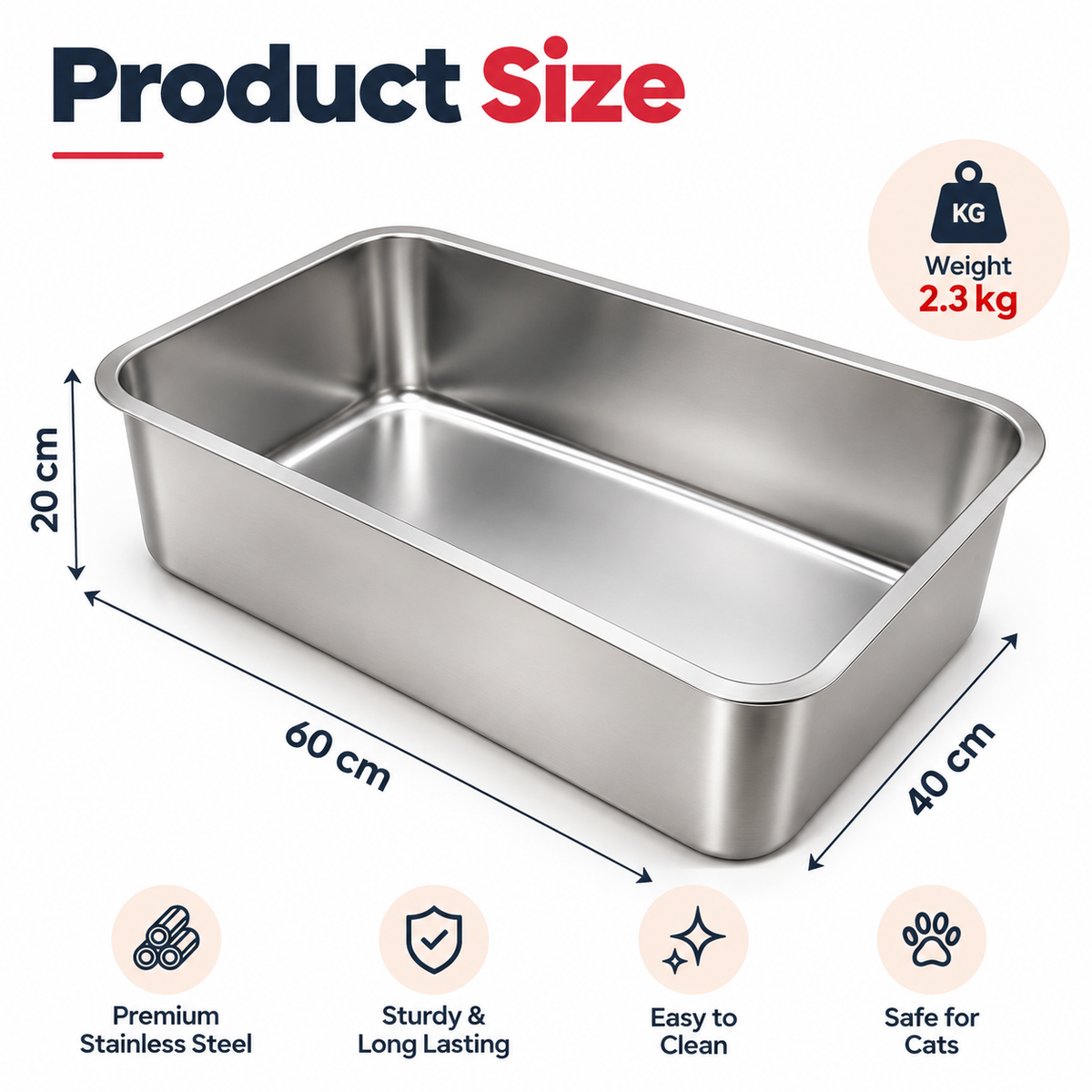 Cat Litter Tray 60 × 40 × 20 cm | CatBazaar