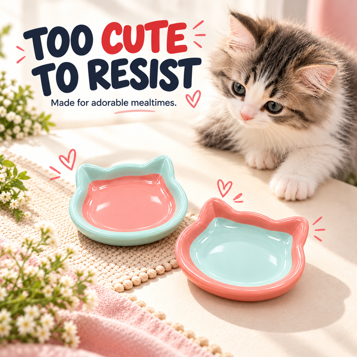 Cat-Shaped Ceramic Feeding Bowl  Small| 14.8 Cm