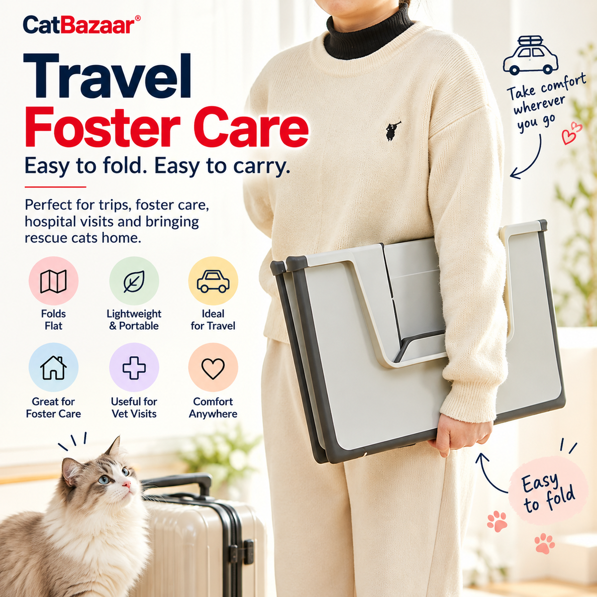 Foldable Cat Litter Box I Travel Litter Box