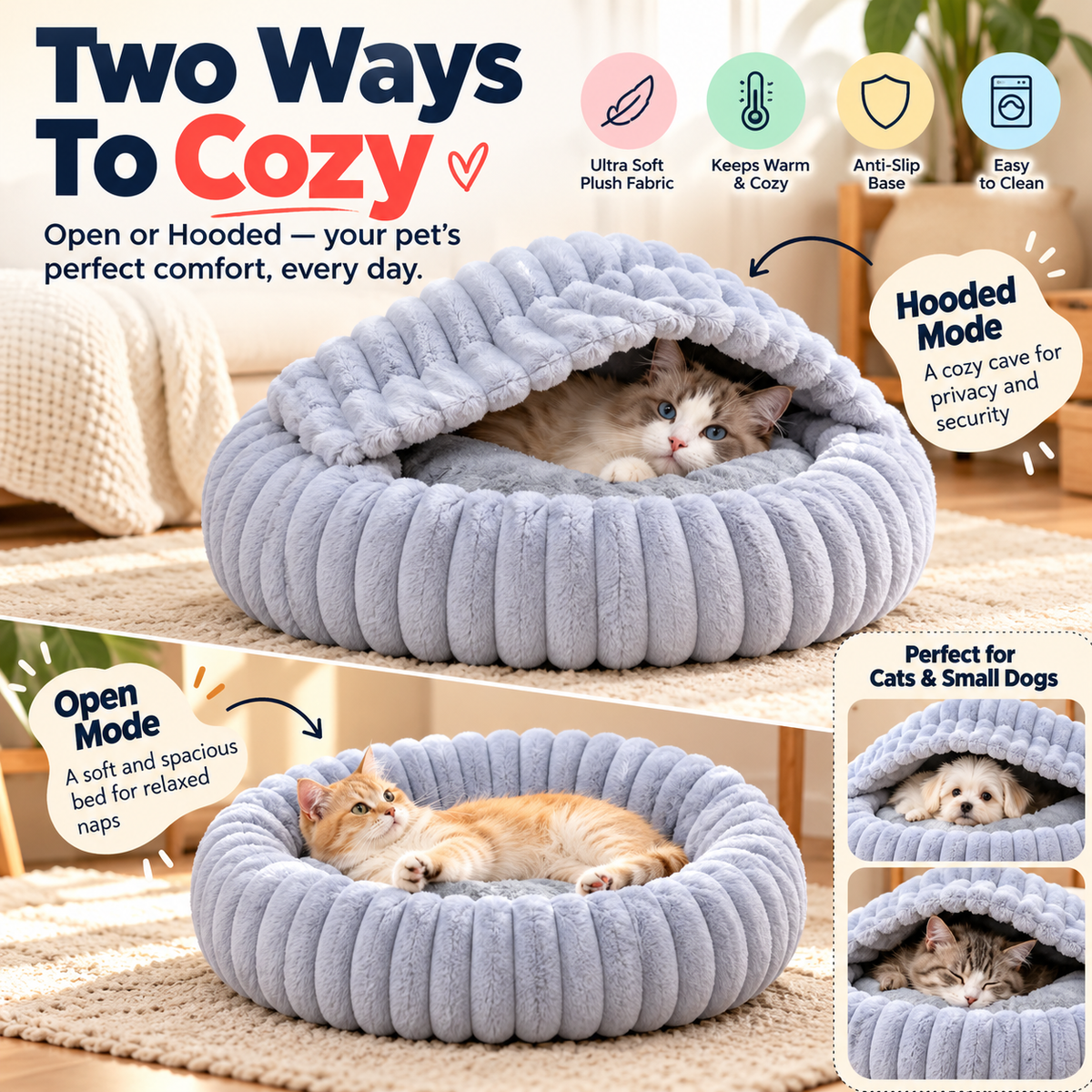 Ultra Soft Cat Bed – Warm Anti-Slip Nest