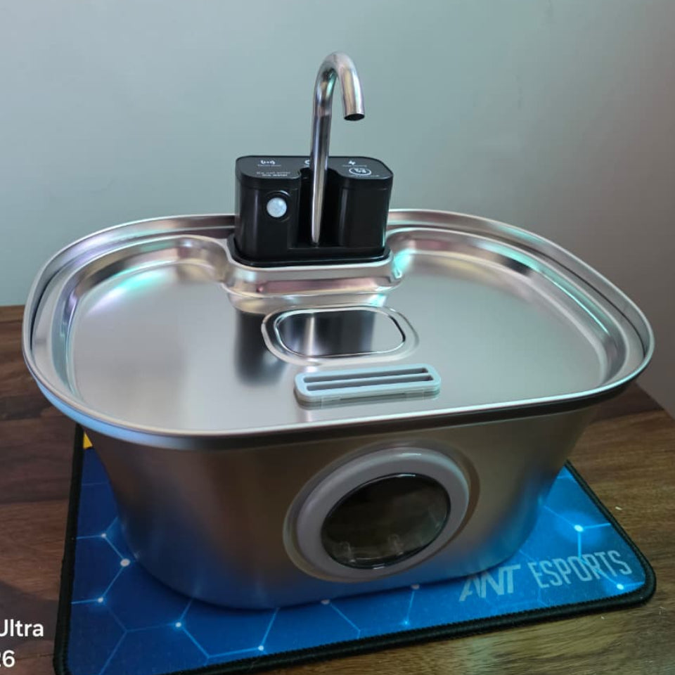 Smart Stainless Steel Cat Water Fountain – 3.2L Cordless Pet Water Dispenser with Triple Filtration, Motion Sensor, LED Indicator & Ultra-Quiet Pump