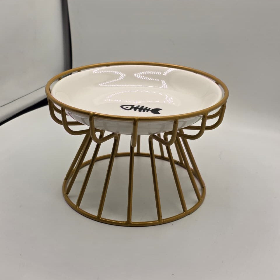 Elevated Ceramic Cat Bowl with Metal Stand | Whisker-Friendly Raised Feeding Bowl (Anti-Slip & Neck Support)
