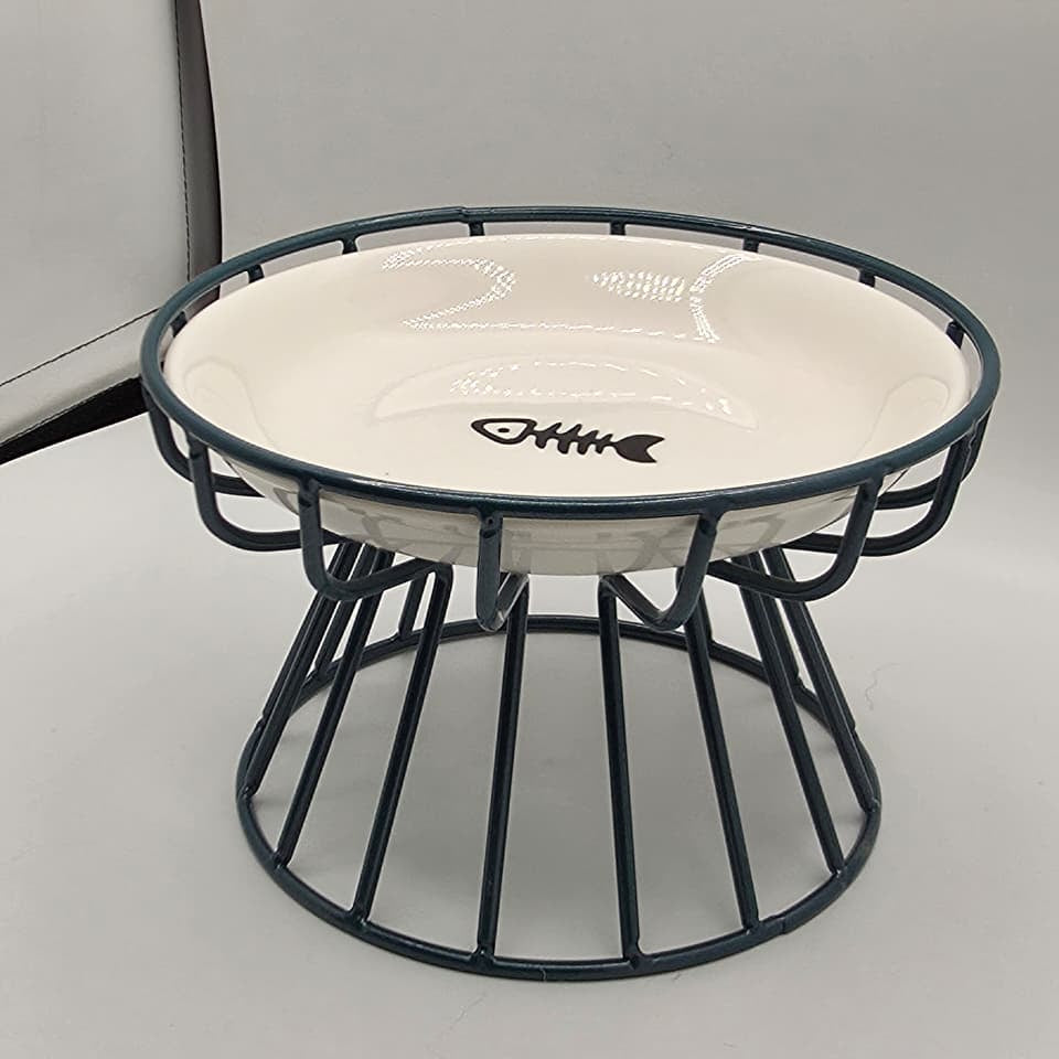 Elevated Ceramic Cat Bowl with Metal Stand | Whisker-Friendly Raised Feeding Bowl (Anti-Slip & Neck Support)