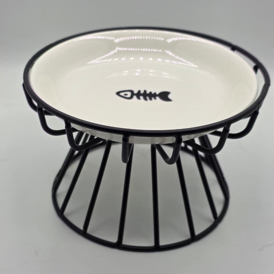 Elevated Ceramic Cat Bowl with Metal Stand | Whisker-Friendly Raised Feeding Bowl (Anti-Slip & Neck Support)