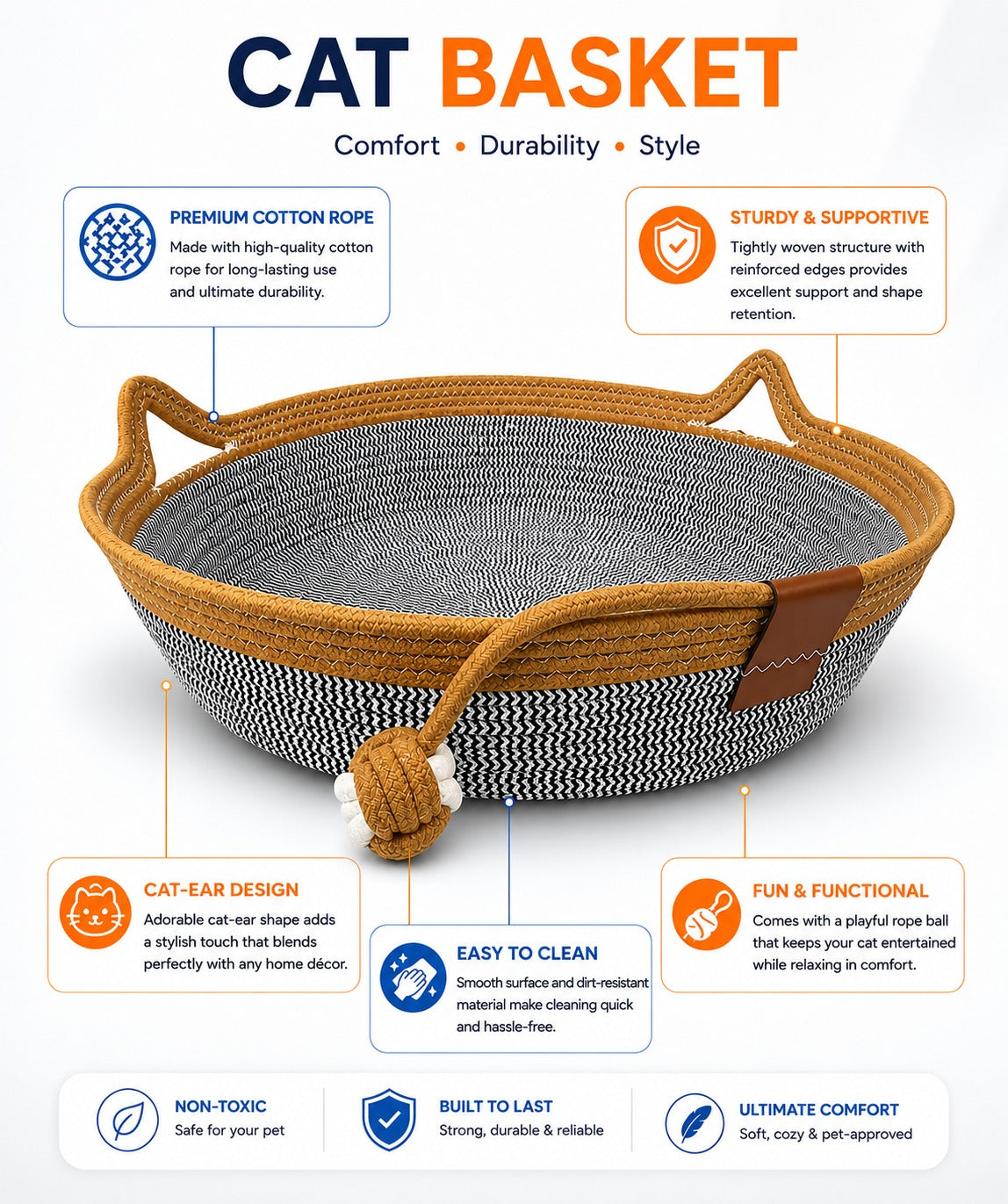 Woven Cotton Rope Cat Basket Bed | Eco-Friendly