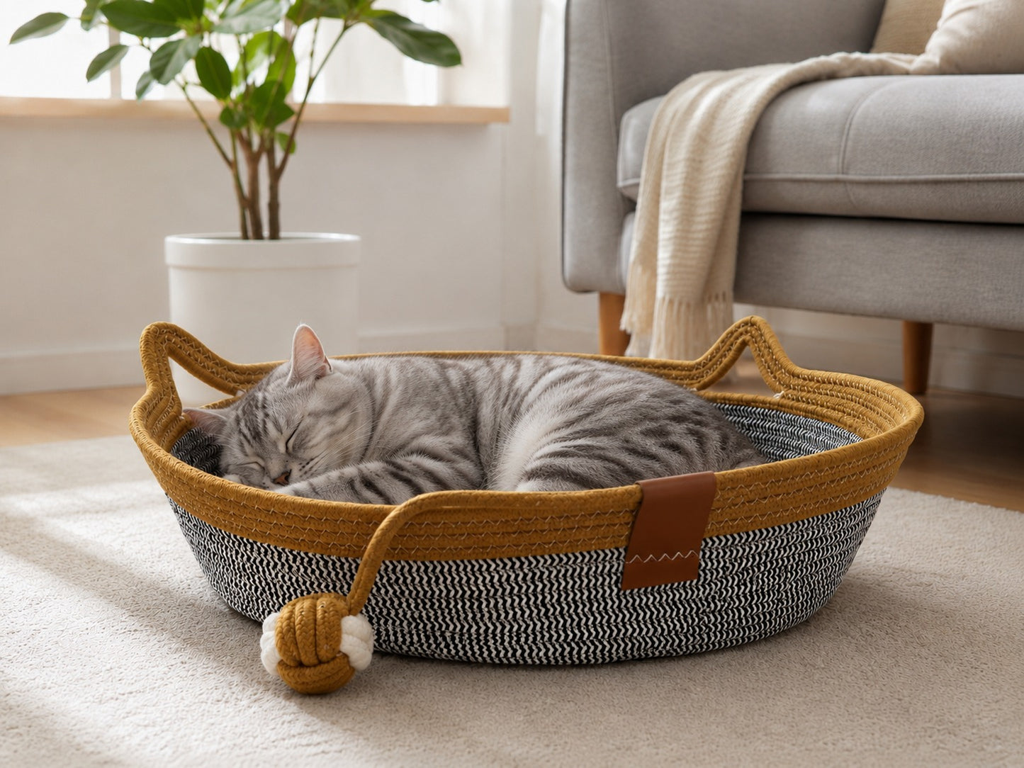 Woven Cotton Rope Cat Basket Bed | Eco-Friendly