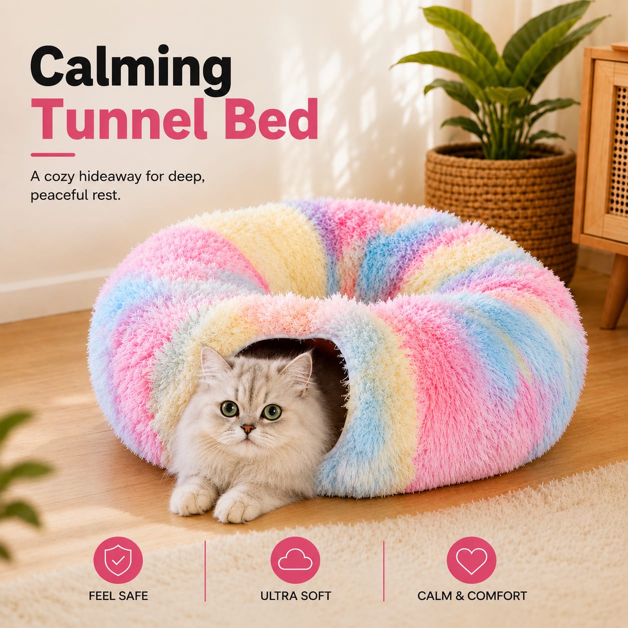 Calming Tunnel Cat Bed – Ultra-Soft