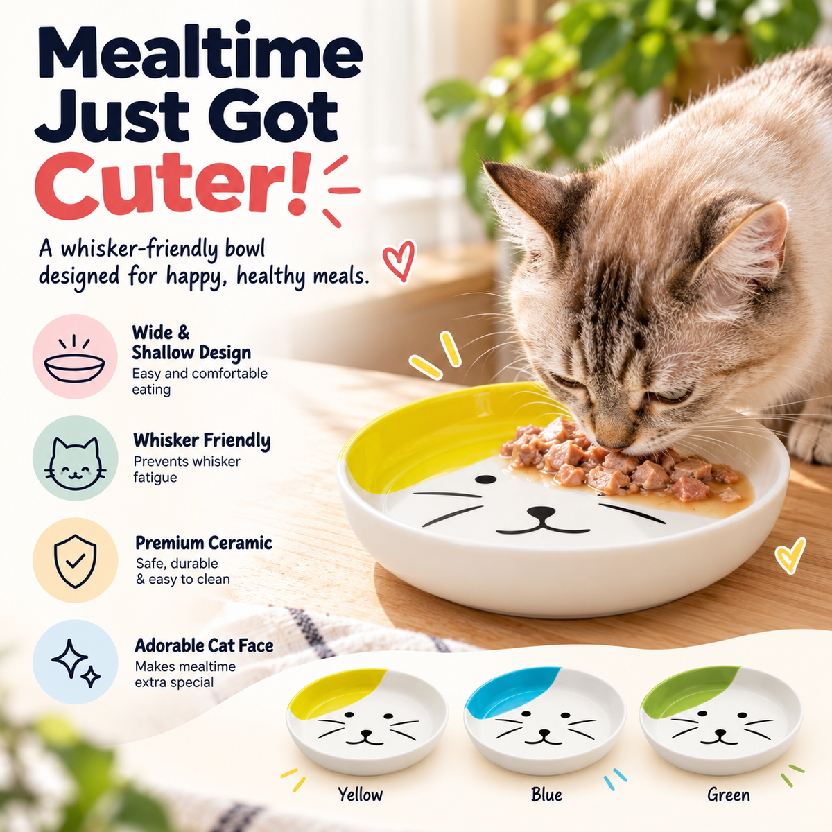 Cute Cat Face Ceramic Feeding Plates