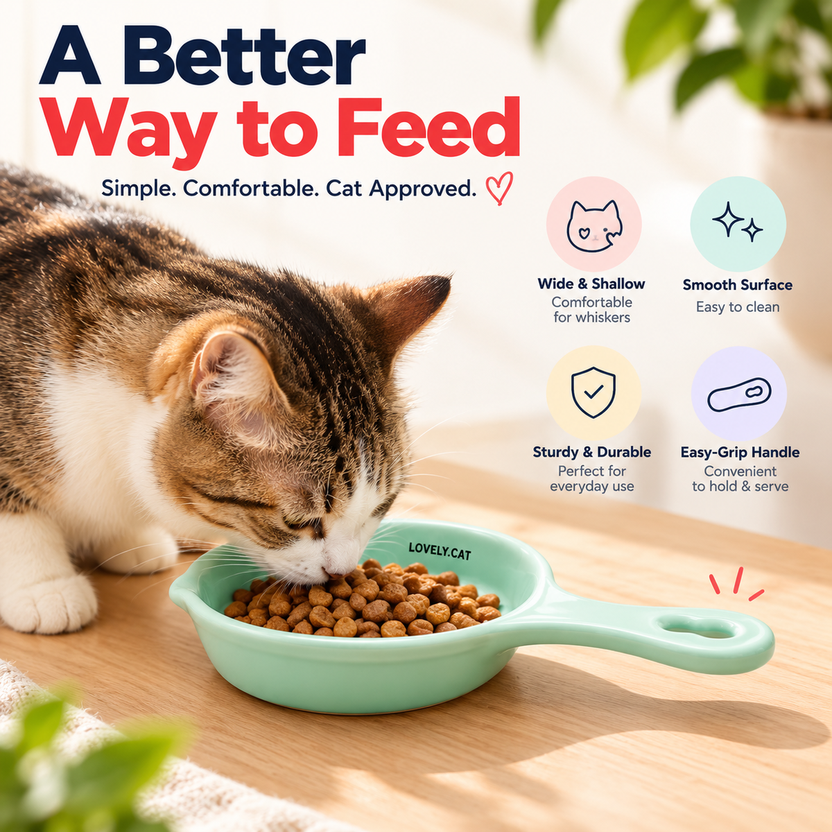 Ceramic Cat Feeding Bowl with handle Cb-05