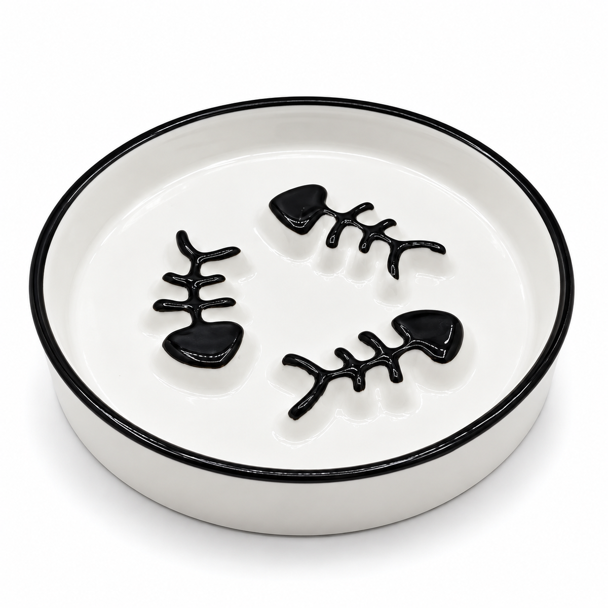 Ceramic Slow Feeder Cat Bowl with Fishbone Design – Anti-Gulping