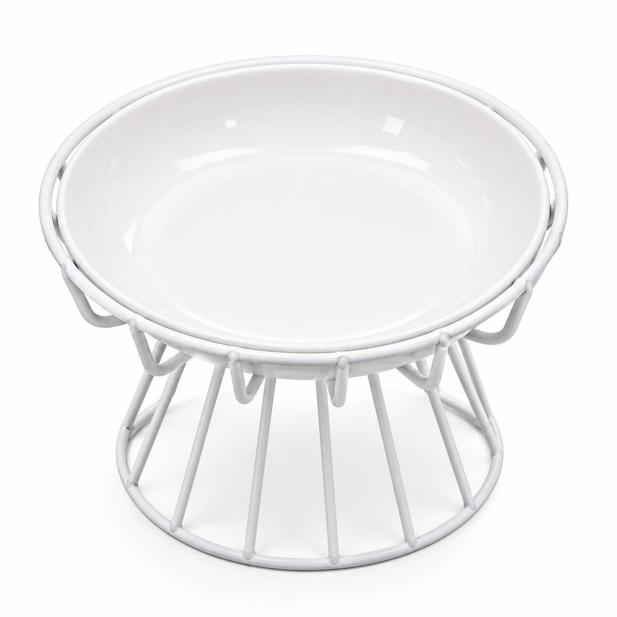 Elevated Ceramic Bowl with White Metal Stand