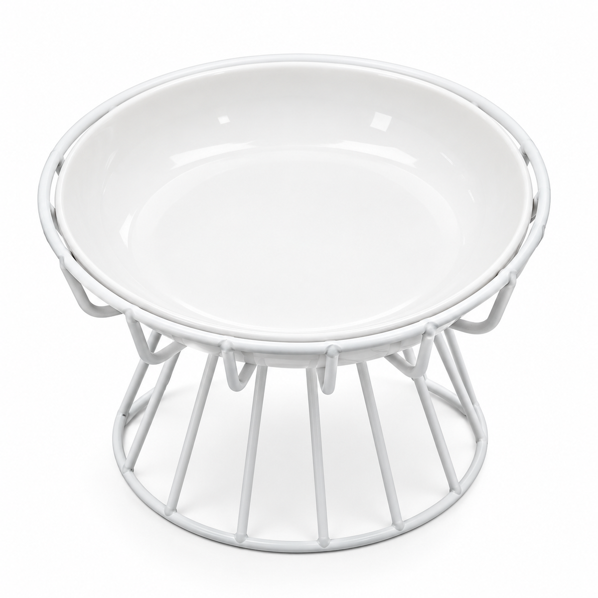 Elevated Ceramic Bowl with White Metal Stand