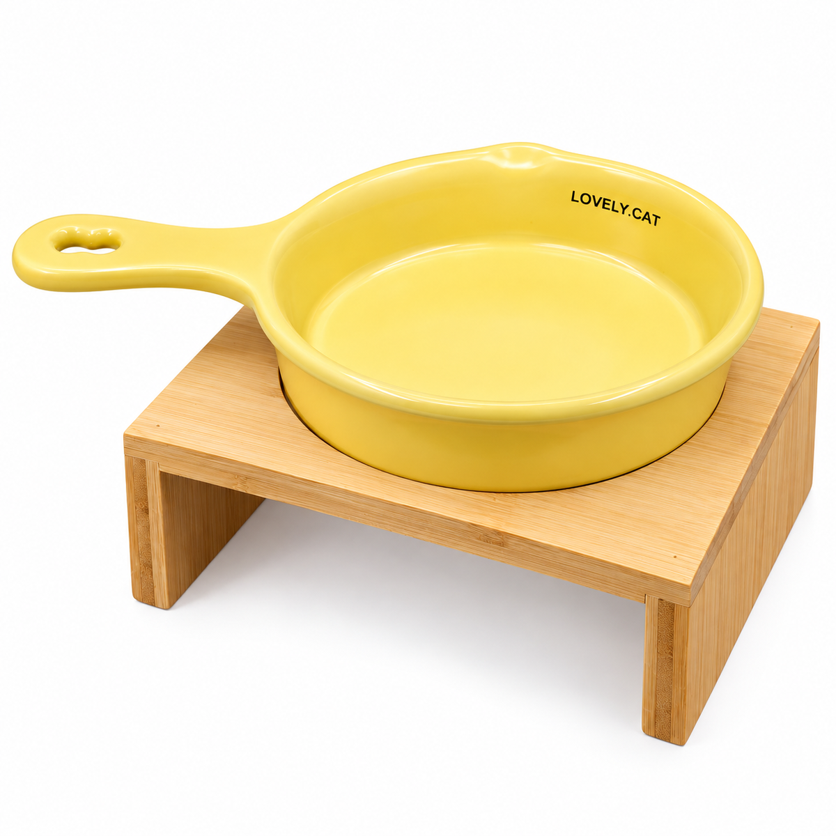 Ceramic  food bowl with handle-Wooden Stand