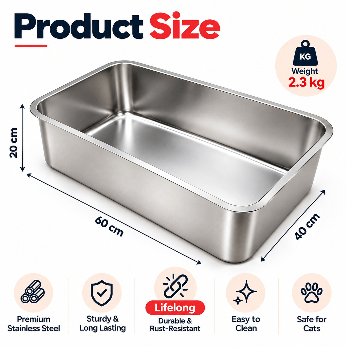 Cat Litter Tray 60 × 40 × 20 cm | CatBazaar - Catbazaar.in