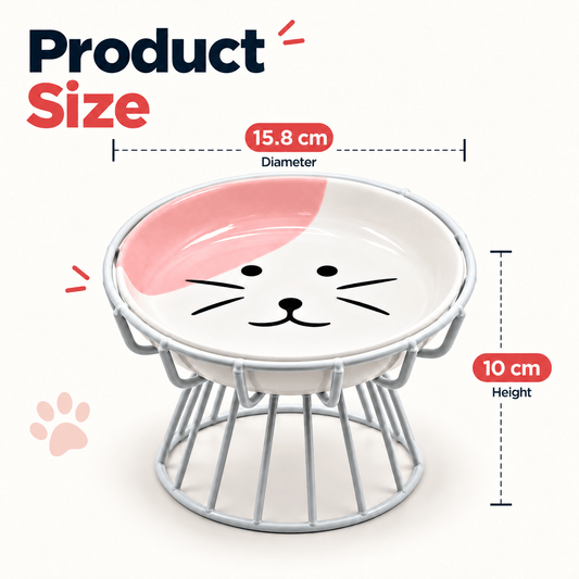 CatBazaar Elevated Cat face Bowl-White stand - Catbazaar.in