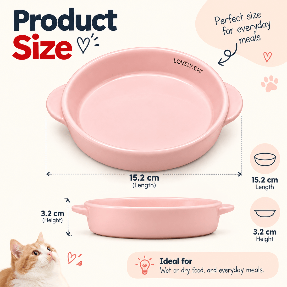 Ceramic Cat Bowl with Side Handles | 15.2 cm Small Cats - Catbazaar.in