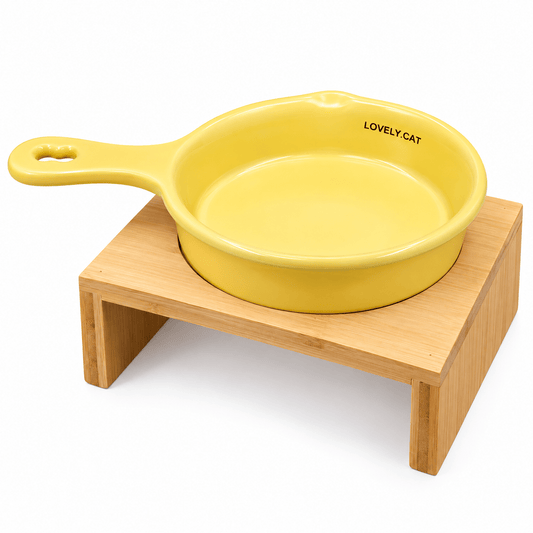 Ceramic food bowl with handle-Wooden Stand - Catbazaar.in