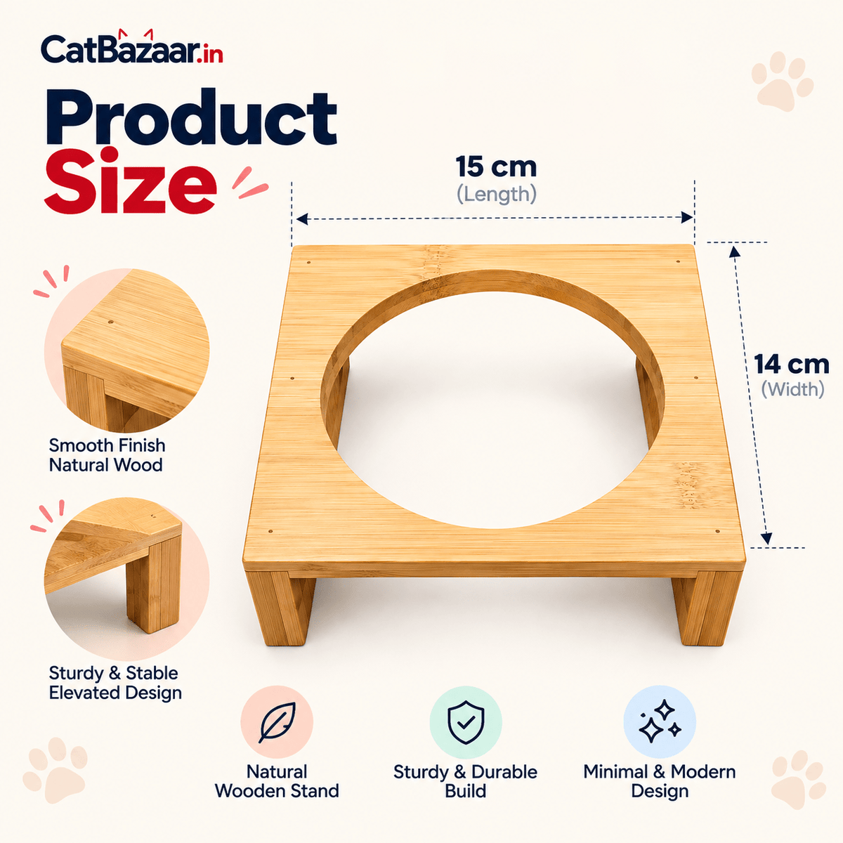 Ceramic food bowl with handle-Wooden Stand - Catbazaar.in