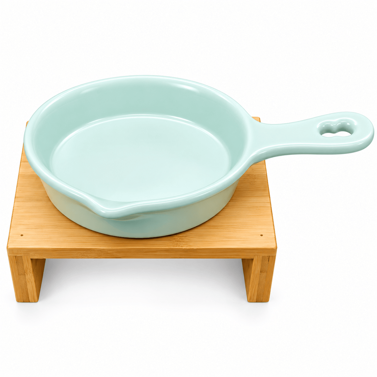 Ceramic food bowl with handle-Wooden Stand - Catbazaar.in