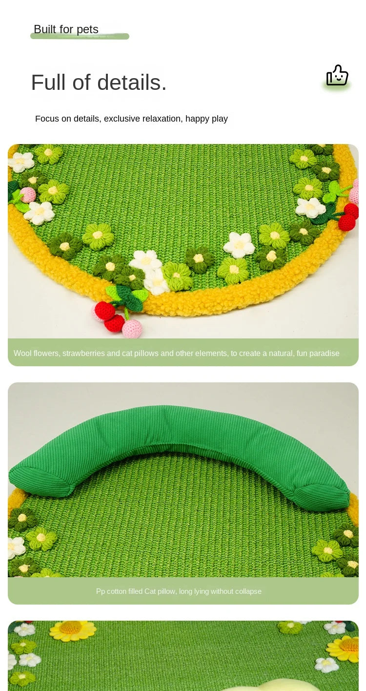 Natural Sisal Cat Scratch Mat | Flower Garden Scratch Pad & Play Mat (Anti-Slip, Durable, Multi-Use)