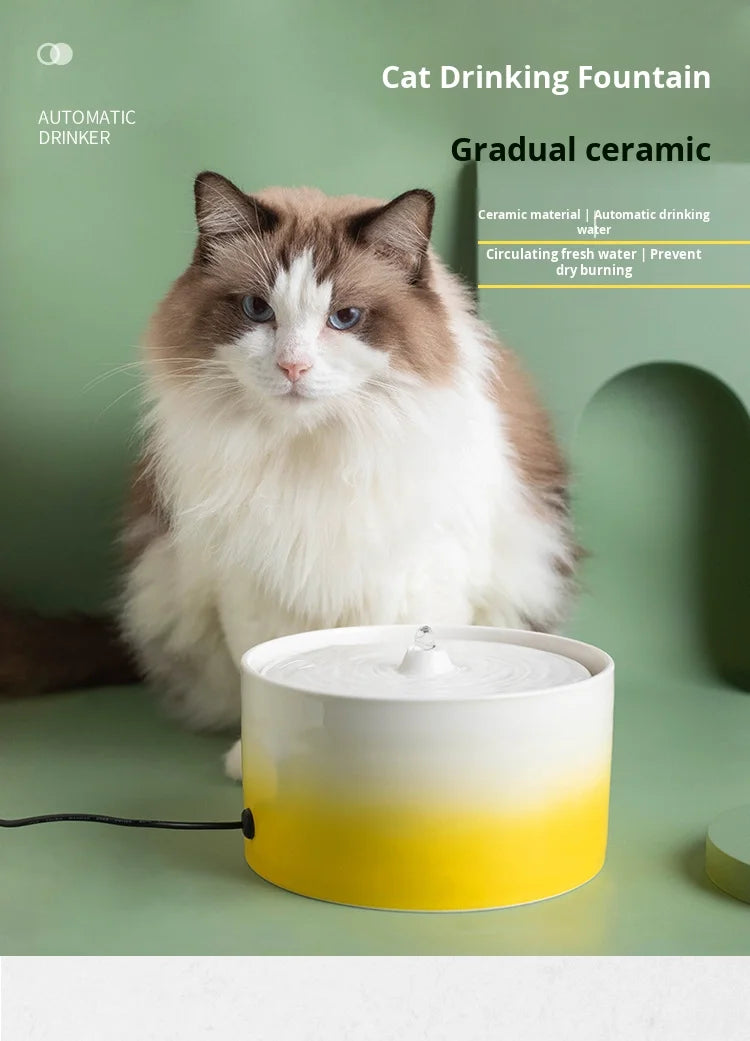 Ceramic Cat Water Fountain – Quiet Flow Hydration System