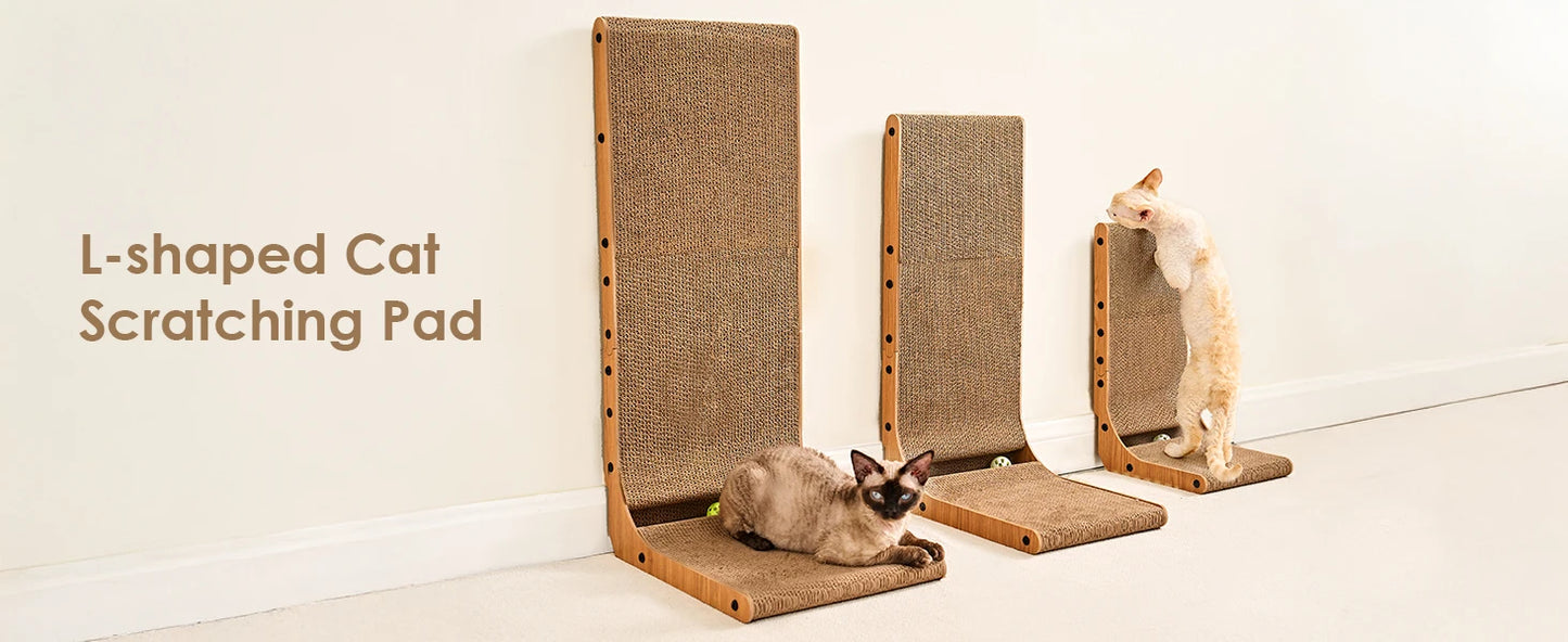 L-Shaped Cat Scratcher Board with Ball Track | Vertical & Horizontal Corrugated Cat Scratching Pad for Indoor Cats