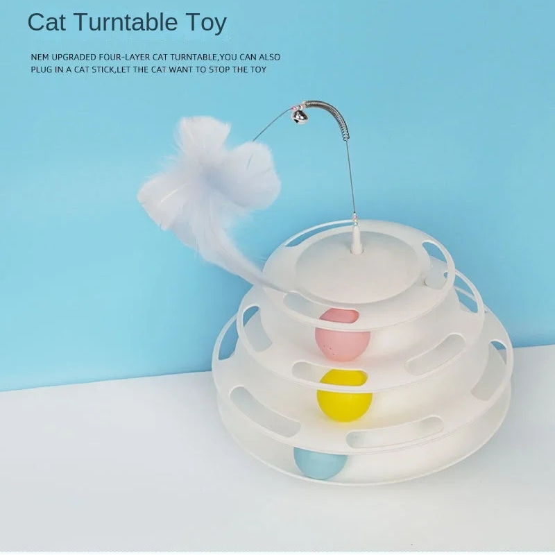 Interactive Cat Toy Tower with Feather Teaser | 3-Tier Ball Track Stimulator