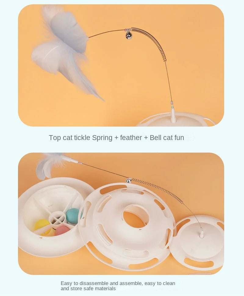 Interactive Cat Toy Tower with Feather Teaser | 3-Tier Ball Track Stimulator