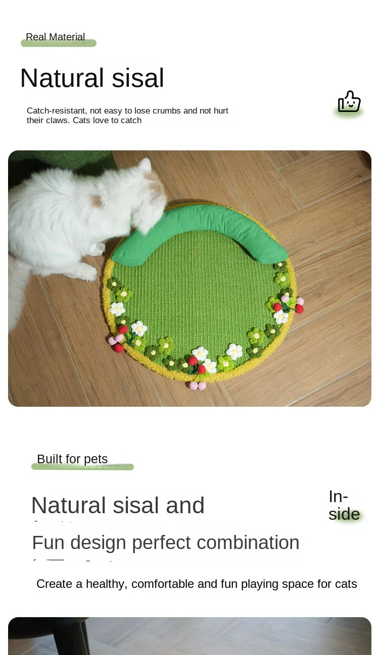 Natural Sisal Cat Scratch Mat | Flower Garden Scratch Pad & Play Mat (Anti-Slip, Durable, Multi-Use)