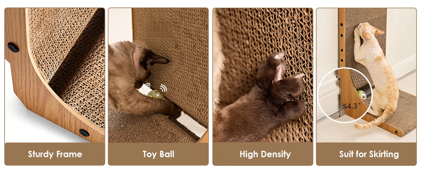 L-Shaped Cat Scratcher Board with Ball Track | Vertical & Horizontal Corrugated Cat Scratching Pad for Indoor Cats