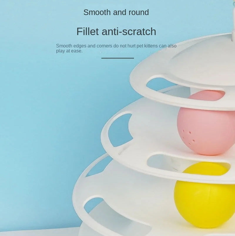 Interactive Cat Toy Tower with Feather Teaser | 3-Tier Ball Track Stimulator