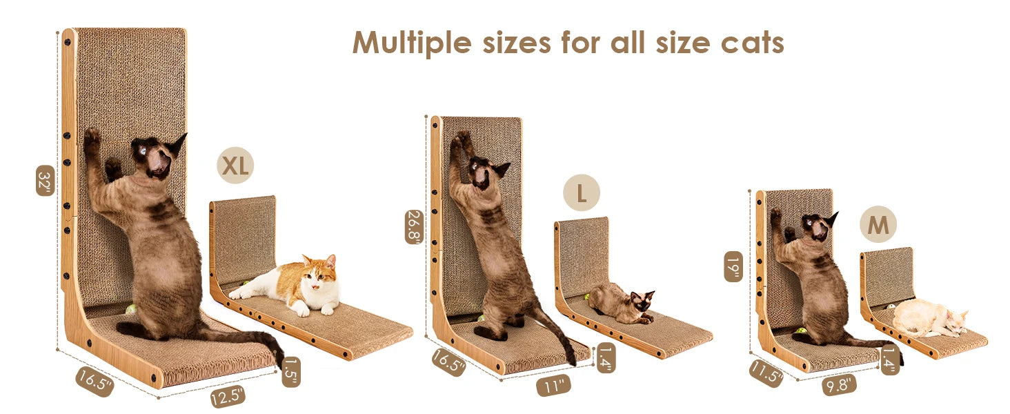 L-Shaped Cat Scratcher Board with Ball Track | Vertical & Horizontal Corrugated Cat Scratching Pad for Indoor Cats