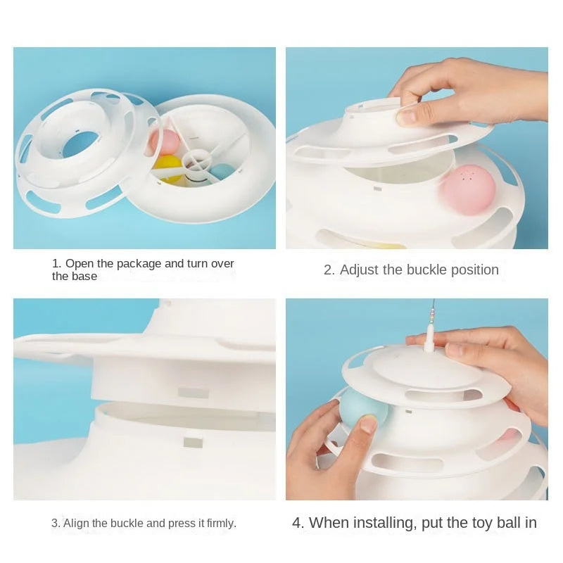 Interactive Cat Toy Tower with Feather Teaser | 3-Tier Ball Track Stimulator