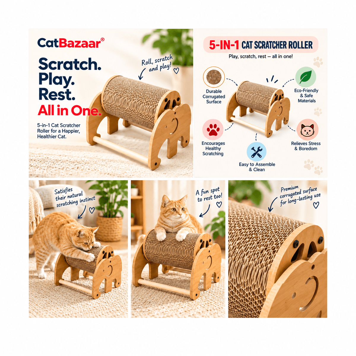 Elephant Cat Scratcher – Engaging Wooden Toy - Catbazaar.in
