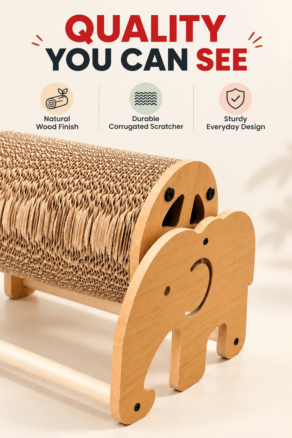 Elephant Cat Scratcher – Engaging Wooden Toy - Catbazaar.in