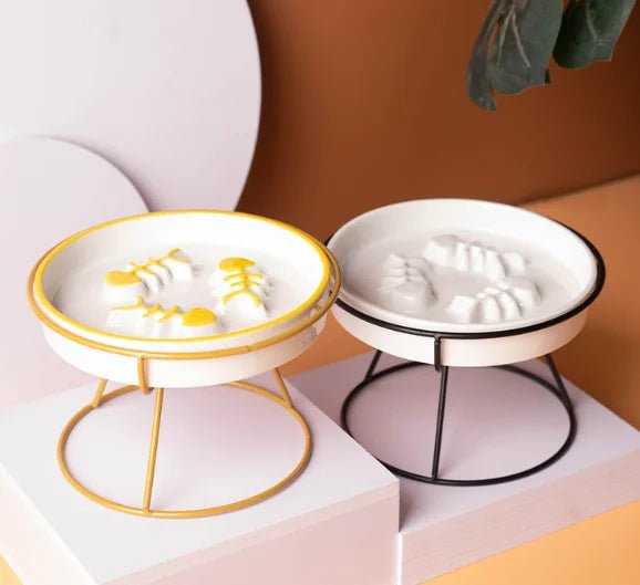Elevated Slow Feeder Cat Bowl – Anti-Gulp Ceramic Bowl - Catbazaar.in