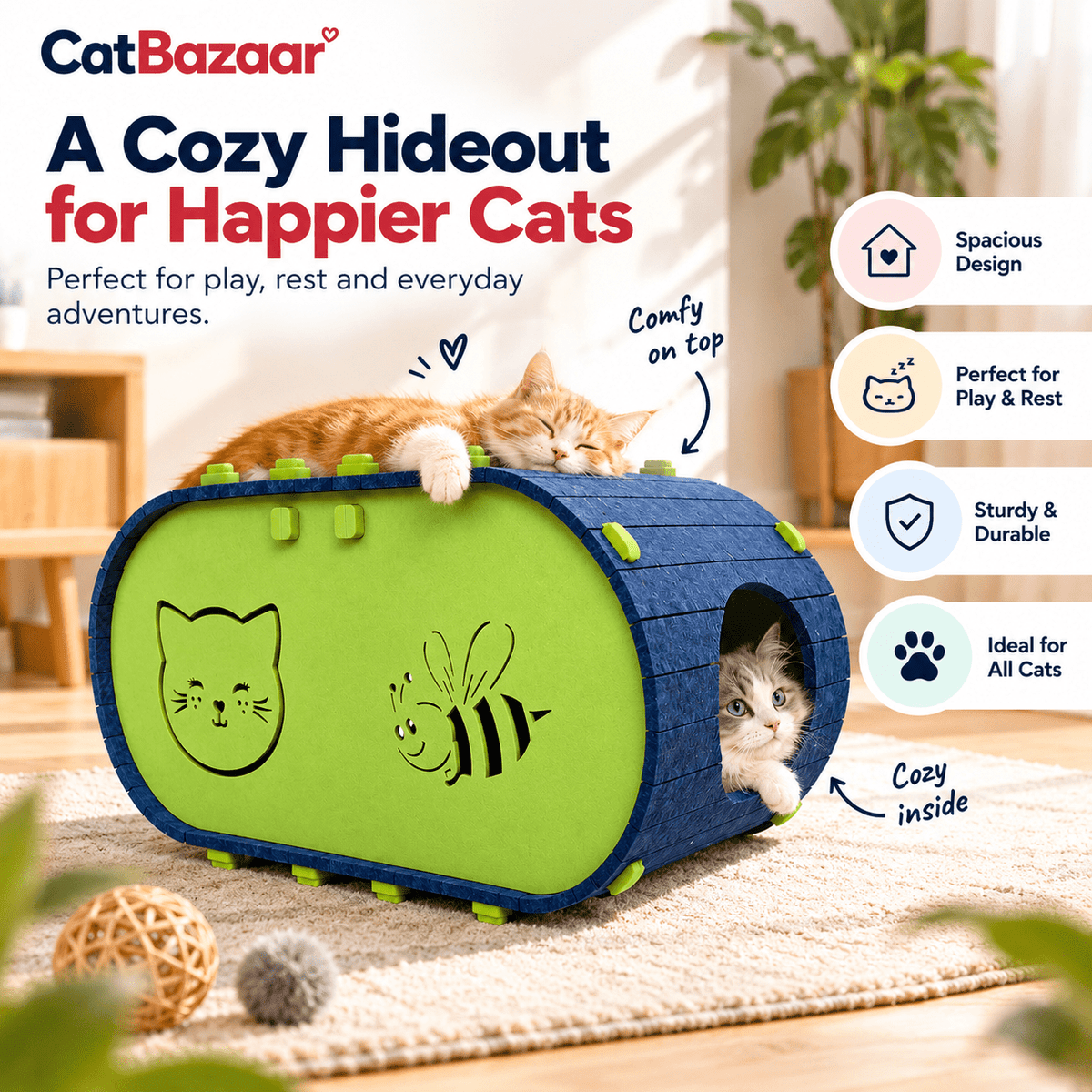 Felt Cat Tunnel House with Scratcher - Catbazaar.in