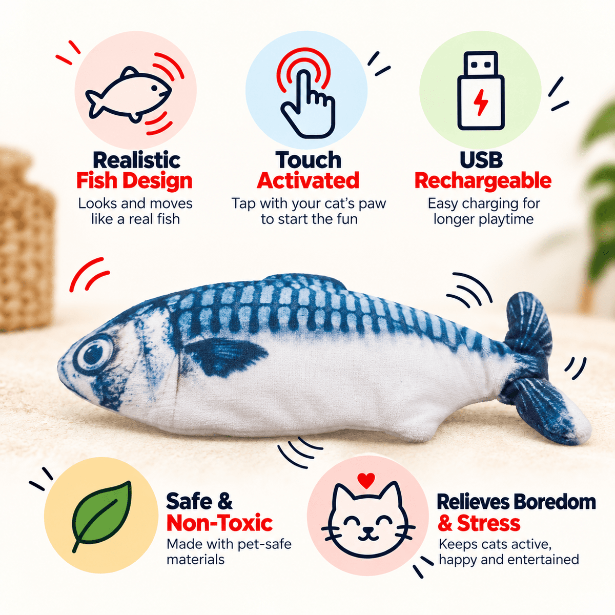 Flopping Fish Cat Toy – USB Rechargeable - Catbazaar.in
