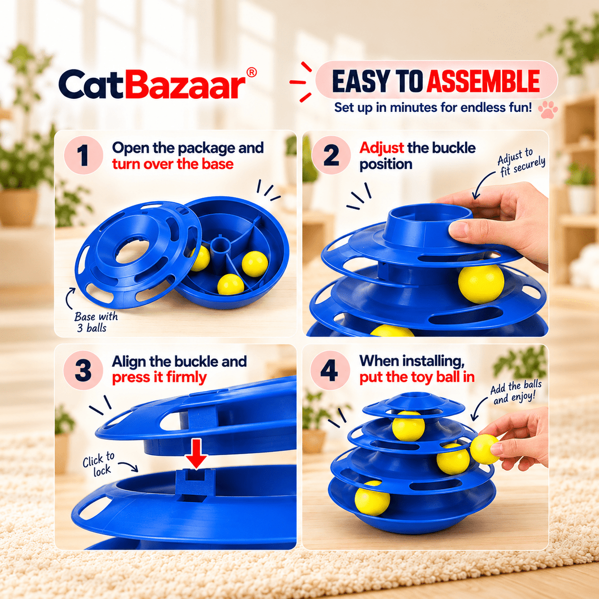Interactive Cat Toy Tower – 3-Tier Ball Track & Feather - Catbazaar.in