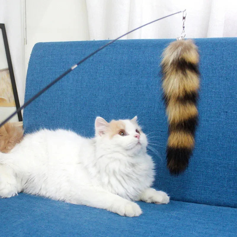 Interactive Retractable Cat Teaser Wand with Fluffy Tail Toy | Durable Carbon Steel Cat Toy