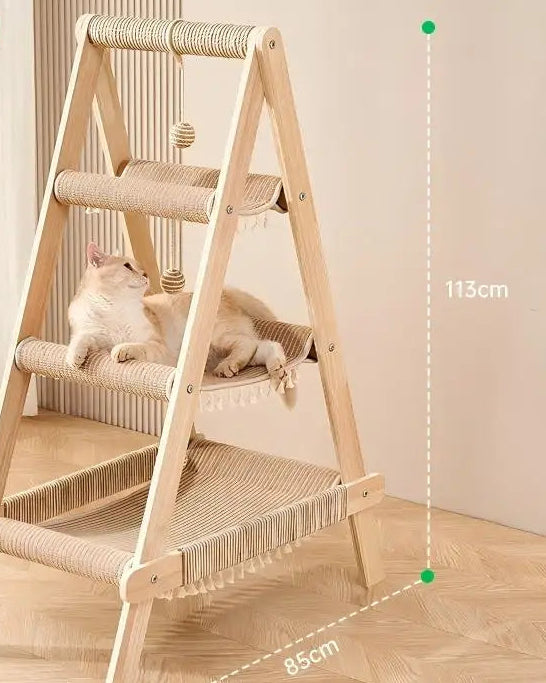 Multi-Level Wooden Cat Climbing Frame – Scratch, Climb & Relax