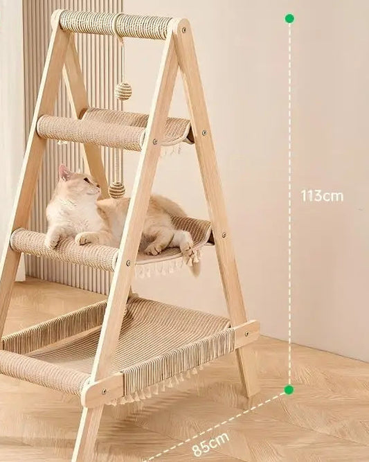 Multi-Level Wooden Cat Climbing Frame – Scratch, Climb & Relax