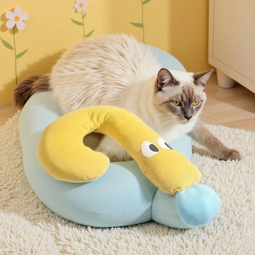 Question Mark Cat Pillow Bed | Soft Plush Pet Cushion | Multi-Use Cat Lounger & Comfort Toy