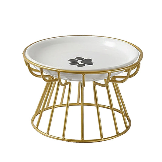 Elevated Ceramic Cat Bowl with Metal Stand | Whisker-Friendly Raised Feeding Bowl (Anti-Slip & Neck Support)