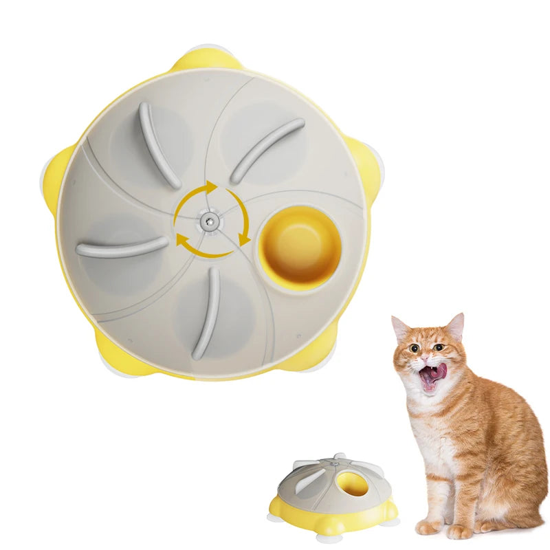 Interactive Rotating Cat Puzzle Feeder with Suction Base | Slow Feed Treat Dispenser Toy