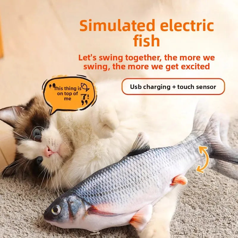 Interactive Flopping Fish Cat Toy | USB Rechargeable Moving Fish Toy for Cats with Touch Sensor & Realistic Tail Movement